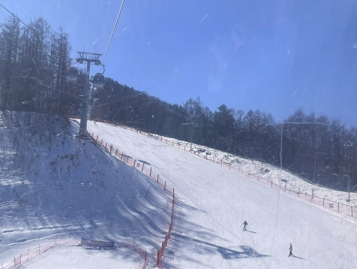 Wide beginner-friendly ski slope at High1 Ski Resort in winter, Gangwon Province
