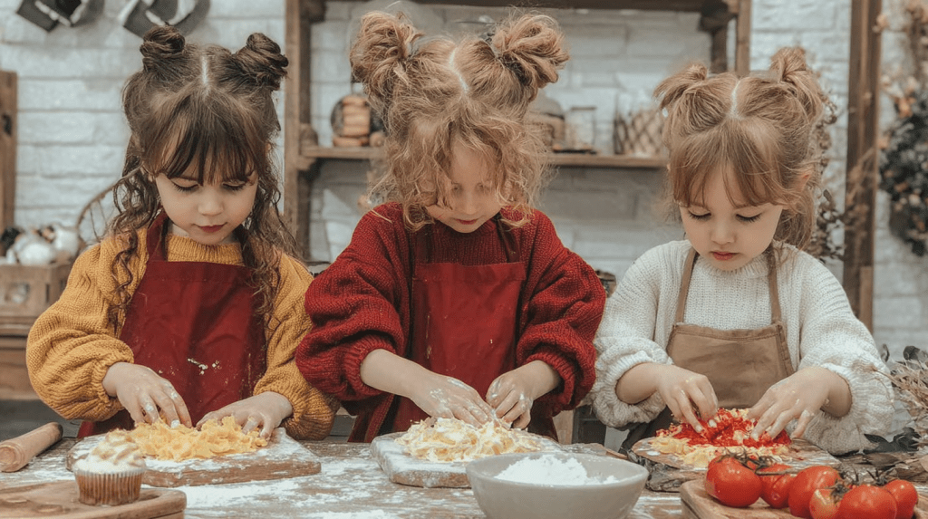 Kids decorating cupcakes during an English cooking class, hands-on baking activity in Korea.