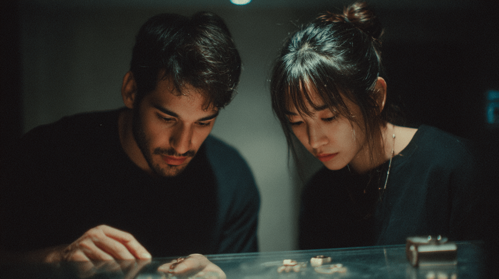 Two foreign visitors working together to unlock a puzzle inside an English-friendly escape room in Seoul